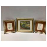 (3) Framed Prints: Hummingbirds and Landscape with Bridge