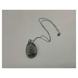 Sterling Silver Marbled Green Jade and CZ Gem 1.875 in. Buddha Pendant on 18 in. Necklace