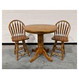 Wooden Pub Table and (2) Chairs