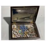 Wooden Jewelry Box with Necklaces and Brooches