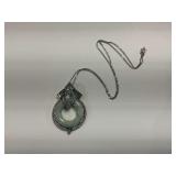 Sterling Silver Green Jade Multi Baguette and Round CZ Gem 2 in. Pendant on 18 in. Necklace