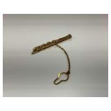 18K Yellow Gold Tie Clip with Attached Chain and Key Charm