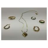14K Gold Jewelry Including Heart Pendant Necklace and Size 5.5 Ring