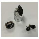 Sterling Silver Marcasite and Black Stone Jewelry