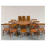 Tell City Chair Company Wooden Dining Table, (10) Chairs, and (3) Leaves