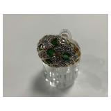 Gold Wash Sterling Silver Multi Emerald Gemstone Cross Hatch Design Ring, Size 7