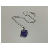Sterling Silver Art Carved Lavender Jade 1 in. Elephant Pendant on 18 in. Boxlink Necklace