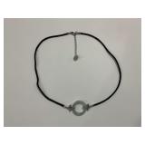 Sterling Silver and Braided Cord Adjustable 18 to 20 in. Necklace with Green Jade and CZ Gems