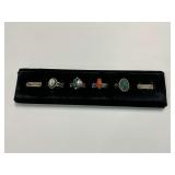 (4) Navajo Sterling Silver Gemstone Rings - Abalone, Turquoise, Coral, Malachite, Sizes 4 to 7