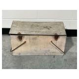 Vintage Metal Storage Box with Hinged Lid and Side Handles