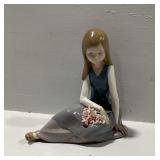 Lladro "Nostalgia" Glazed Porcelain Figurine of Seated Girl with Flowers