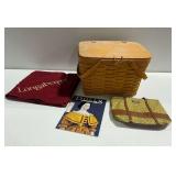 Longaberger Lot Including Woven Wooden Basket, Fabric Bag and Magazine