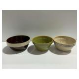 (3) Stoneware Mixing Bowls Including Macomb Pottery