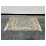 Blue Floral Area Rug with Fringe