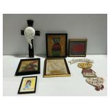 Art and Wall Hanging Group Including Framed Pictures and Cross