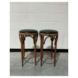 (2) Bentwood Bar/Counter Stools with Black Vinyl Seats