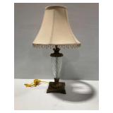 Glass and Bronze-Tone Table Lamp with Beaded Shade...works