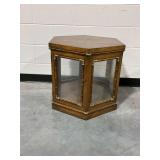 Hexagonal Wooden Glass Display Cabinet with Brass Accents