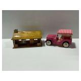 Tin Litho Marx Cabin and Tonka Jeep