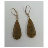 Sterling Silver Yellow Feather Jasper Dangle Earrings