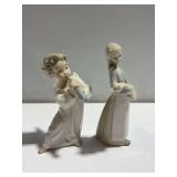 (2) Lladró Glazed Porcelain Figurines: Flute-Playing Angel and Woman with Pig