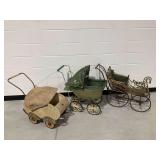 (3) Antique Wicker Doll Carriages