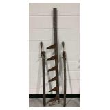 Vintage Wooden Clamps with Metal Screws and Spike Tooth Harrow