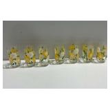 (7) Retro Glass Tumblers with Painted Yellow and White Daisy Pattern