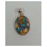 Mojave Turquoise Stone Inlay Oval Pendant Set in Sterling Silver