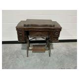 Antique White Rotary Treadle Sewing Machine with Wooden Cabinet