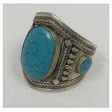 Tibetan Silver Cuff Bracelet with Howlite Stones