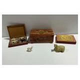 (3) Wooden Keepsake Boxes with Shepherd and Sheep Figurines