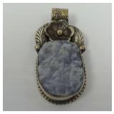 Tibetan Silver Pendant with Dendritic Agate and Floral Motif