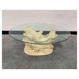 Glass Top Coffee Table with Dolphin Sculpted Base