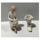 (2) Nao by Lladro Porcelain Items: Figurine of Girl Writing and Boot Vase