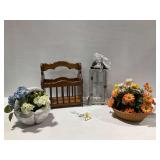 Home Decor Group with Wooden Magazine Rack and Lantern