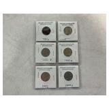 (6) Brilliant Uncirculated Jefferson Nickels Dated 1958 to 1987