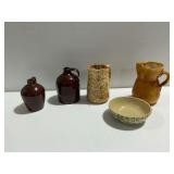 Stoneware Group: Crock, Jugs, Pitcher, and Bowl