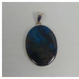 Sterling Silver and Blue Polished Chrysocolla Oval Pendant