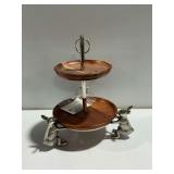 2-Tier Wooden Serving Tray with Metal Rabbit Feet