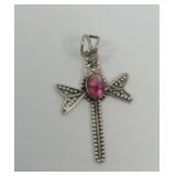 925 Sterling Silver Pink Spiny Oyster Cross Pendant