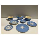 Harker Pottery Cameo Ware Dinnerware with Blue and White Floral Motifs