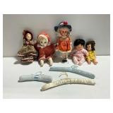 (5) Dolls and (3) Padded Hangers