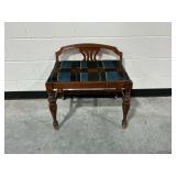 Wooden Vanity Bench with Plaid Upholstered Seat
