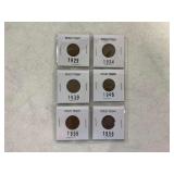 (6) Wheat Cents 1929 to 1956 in Holders