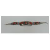 Tibetan Beaded Bracelet with Red and Blue Inlay Stones