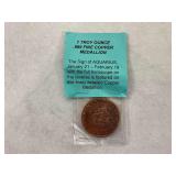 1 Troy Ounce .999 Fine Copper Aquarius Medallion