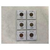 (6) Wheat Cents in Cardboard Holders
