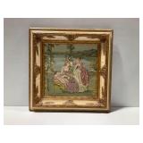 Framed Woven Tapestry Depicting Women in Pastoral Setting