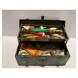 Metal Tackle Box with Fishing Lures and Gear